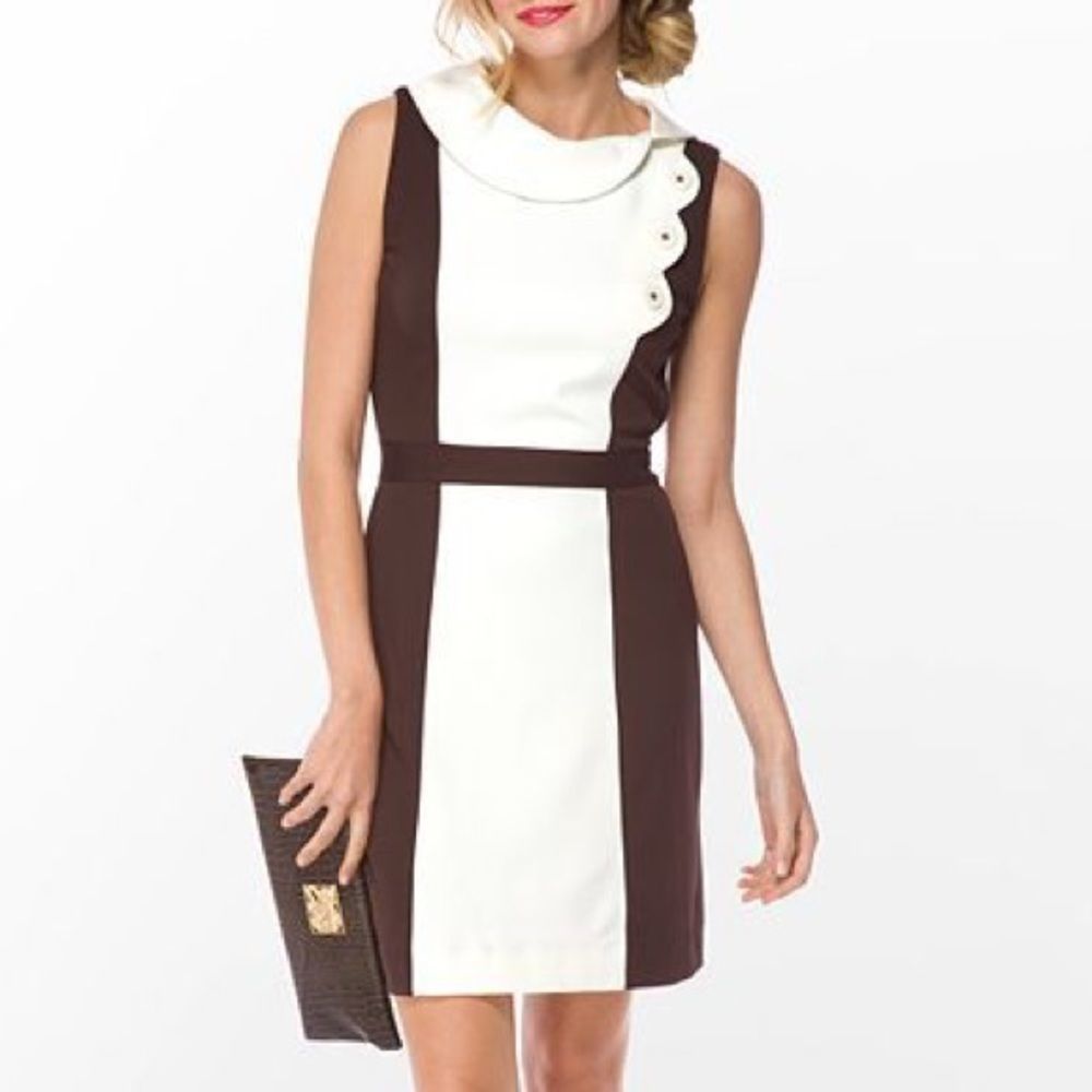 Lilly Pulitzer Fiona Sleeveless Sheath Dress Brown Off-White Retro sz XS X-Small